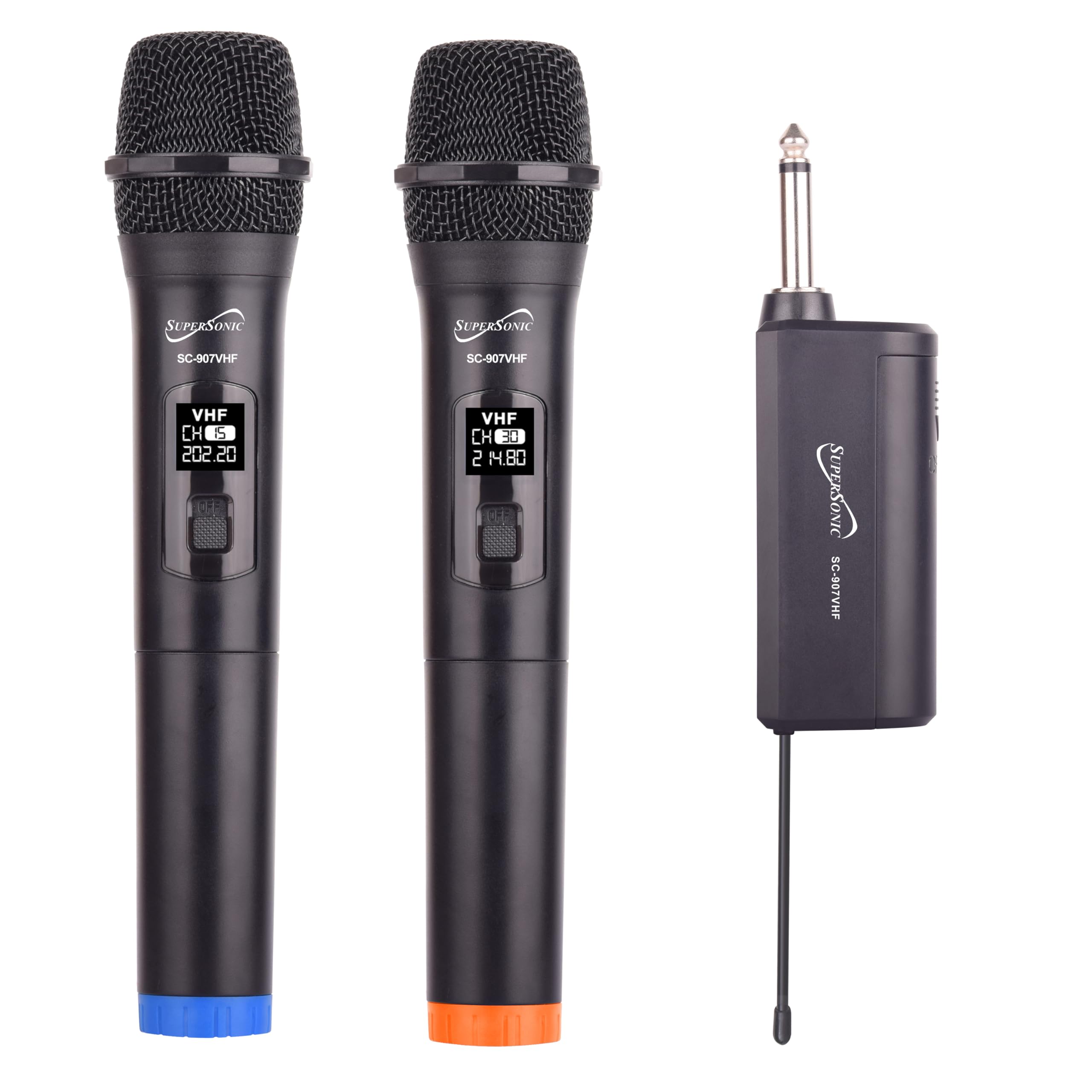 SuperSonic SC-907VHF dual-channel VHF wireless microphone system with two handheld dynamic mics and receiver