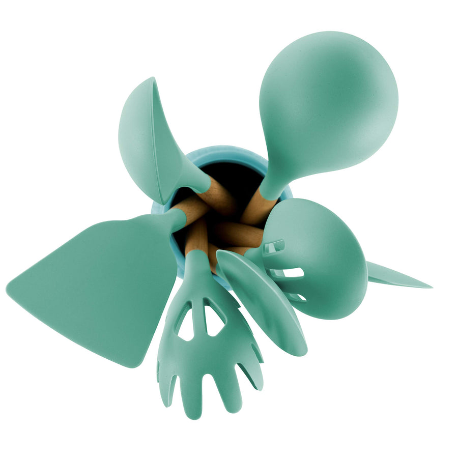 MegaChef 9-Piece Silicone and Wood Kitchen Utensil Set with Ceramic Holder, Mint Green