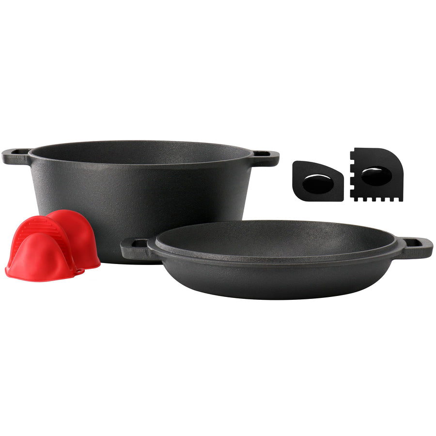 MegaChef 5 Quart Pre-Seasoned 2-in-1 Cast Iron Dutch Oven and Skillet