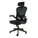 Elama ergonomic high back mesh office chair with adjustable lumbar, headrest and flip-up arms, black and gray, front three-quarter view