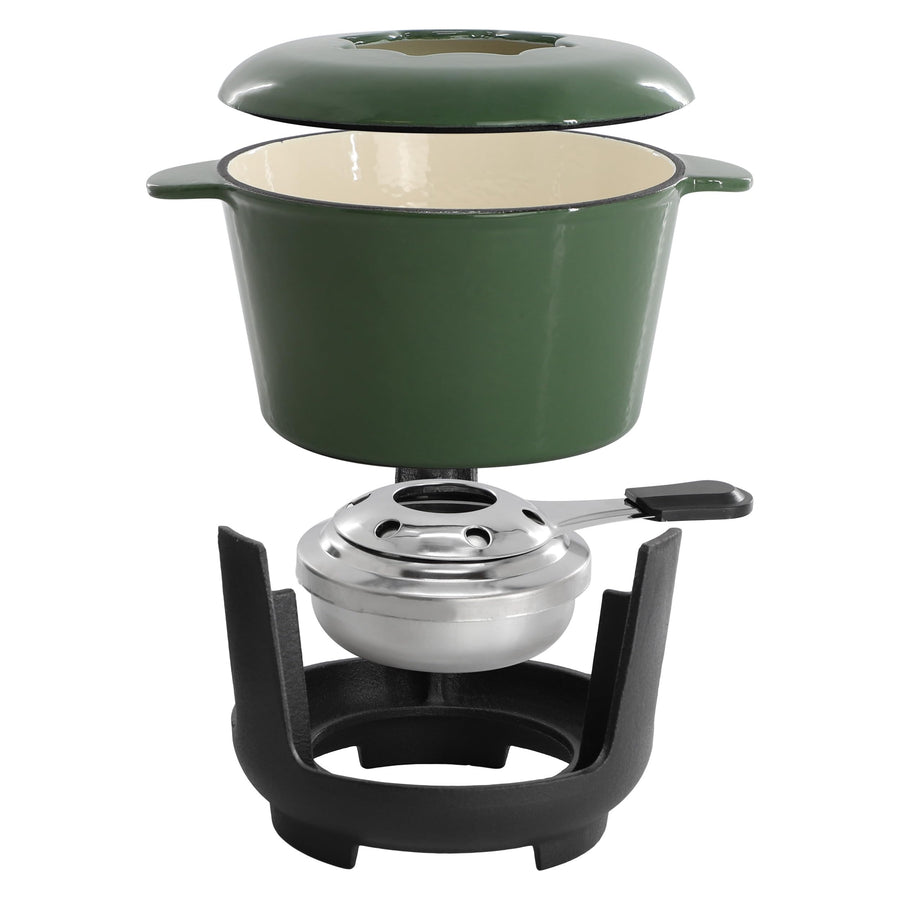 MegaChef Enameled Cast Iron Fondue Pot Set with 6 Forks, Green
