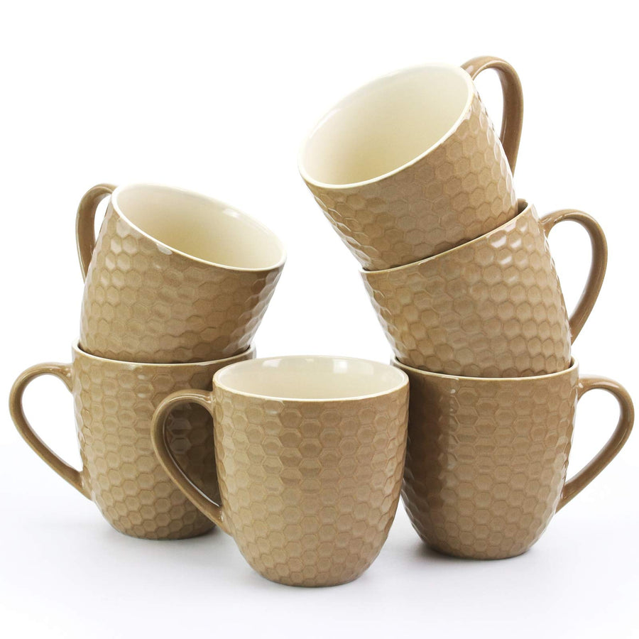 Elama Honeycomb 6-piece 15 oz round stoneware mug set in brown