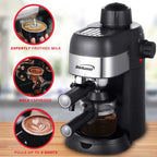 Brentwood 4-Serving Espresso and Cappuccino Maker with Steam Frother, Black