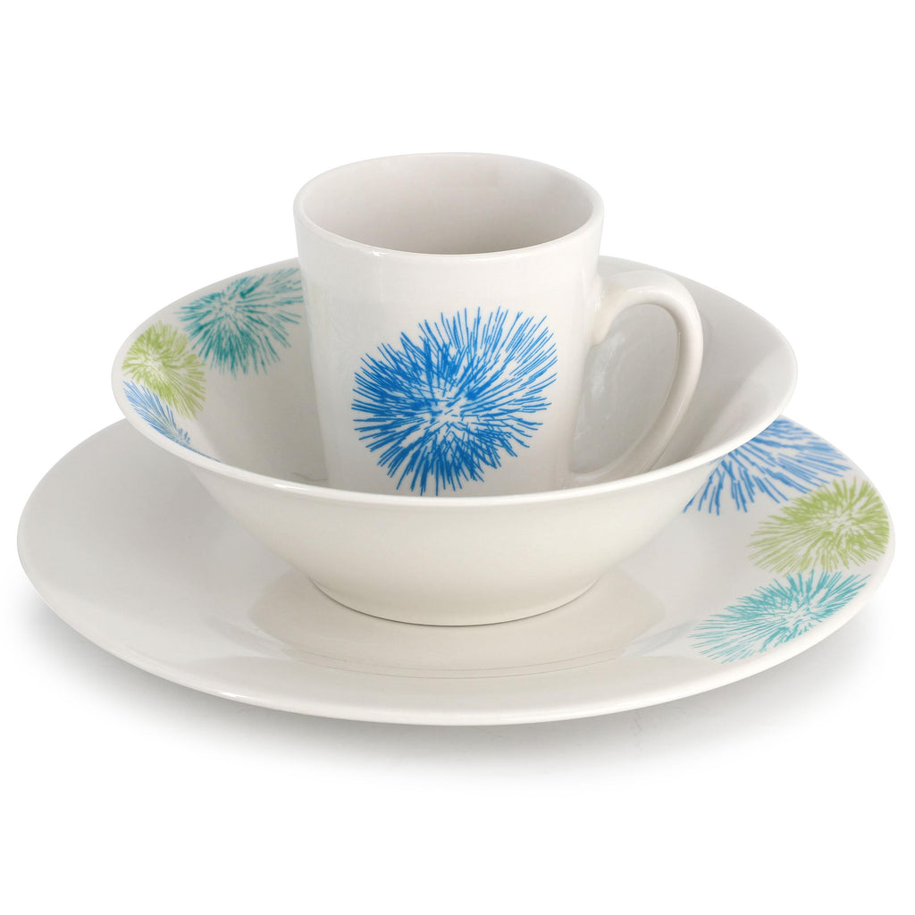 Gibson Home Blue Meadow 12-Piece Fine Ceramic Dinnerware Set – White with Blue Floral Accents, Service for 4