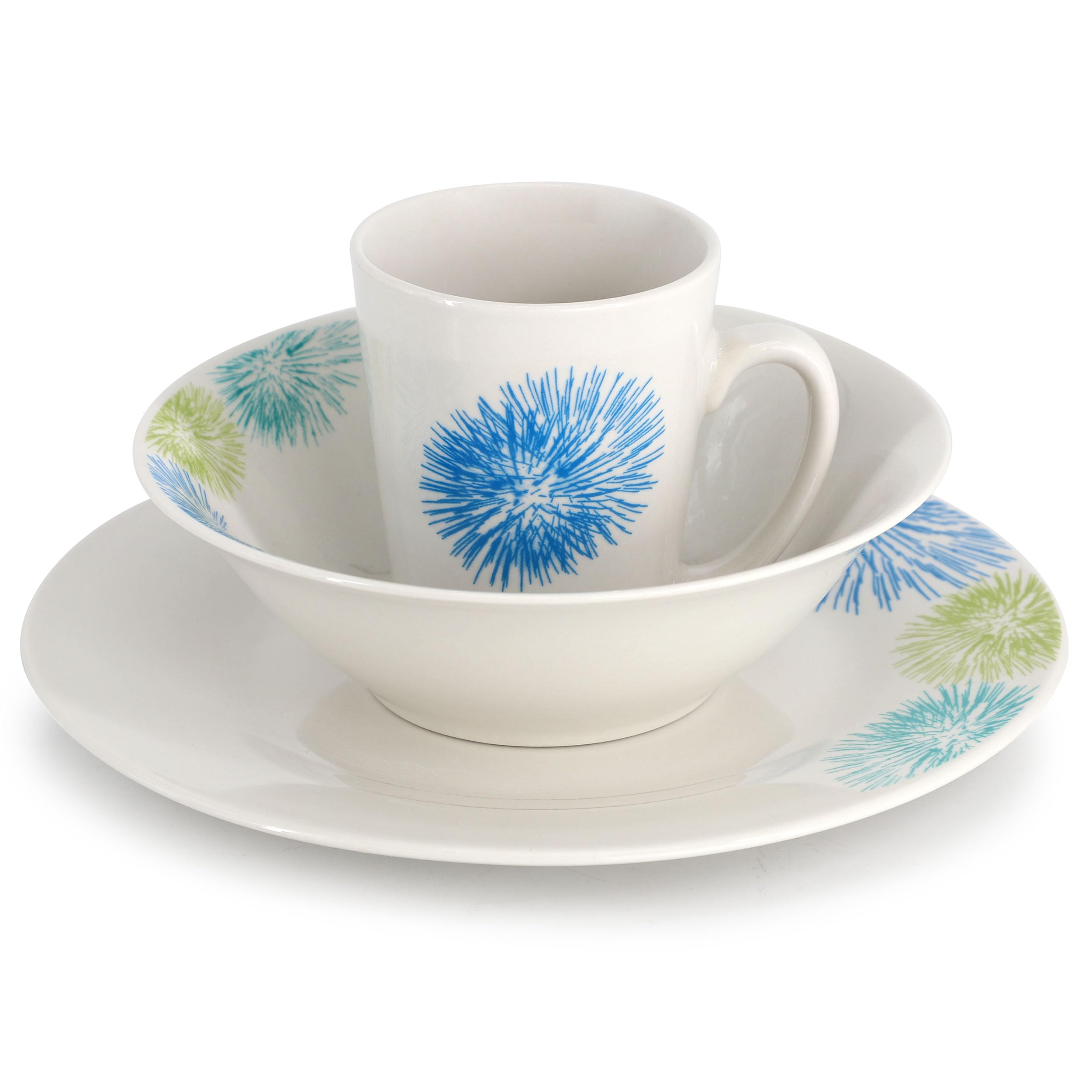 Gibson Home Blue Meadow 12-Piece Fine Ceramic Dinnerware Set – White with Blue Floral Accents, Service for 4