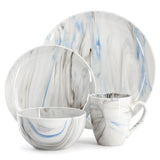 Elama Fine Marble 16-Piece Porcelain Dinnerware Set, Blue and Gray, Service for 4