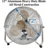 Optimus F-4122 12-Inch 3-Speed Industrial-Grade High-Velocity Floor Fan, Chrome Grill