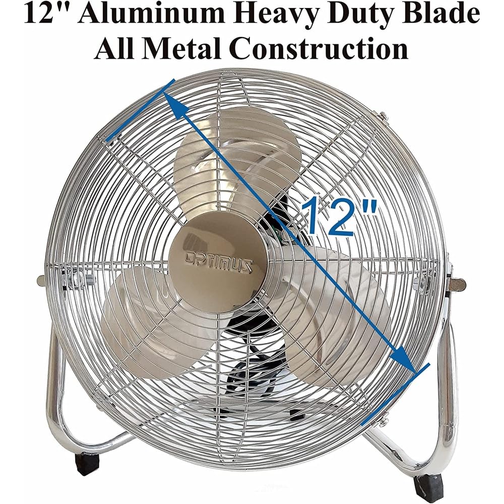 Optimus F-4122 12-Inch 3-Speed Industrial-Grade High-Velocity Floor Fan, Chrome Grill