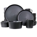 Elama Luxmatte Contemporary Stoneware Dinnerware Set – Modern Matte Black Plates & Bowls, Microwave & Dishwasher Safe