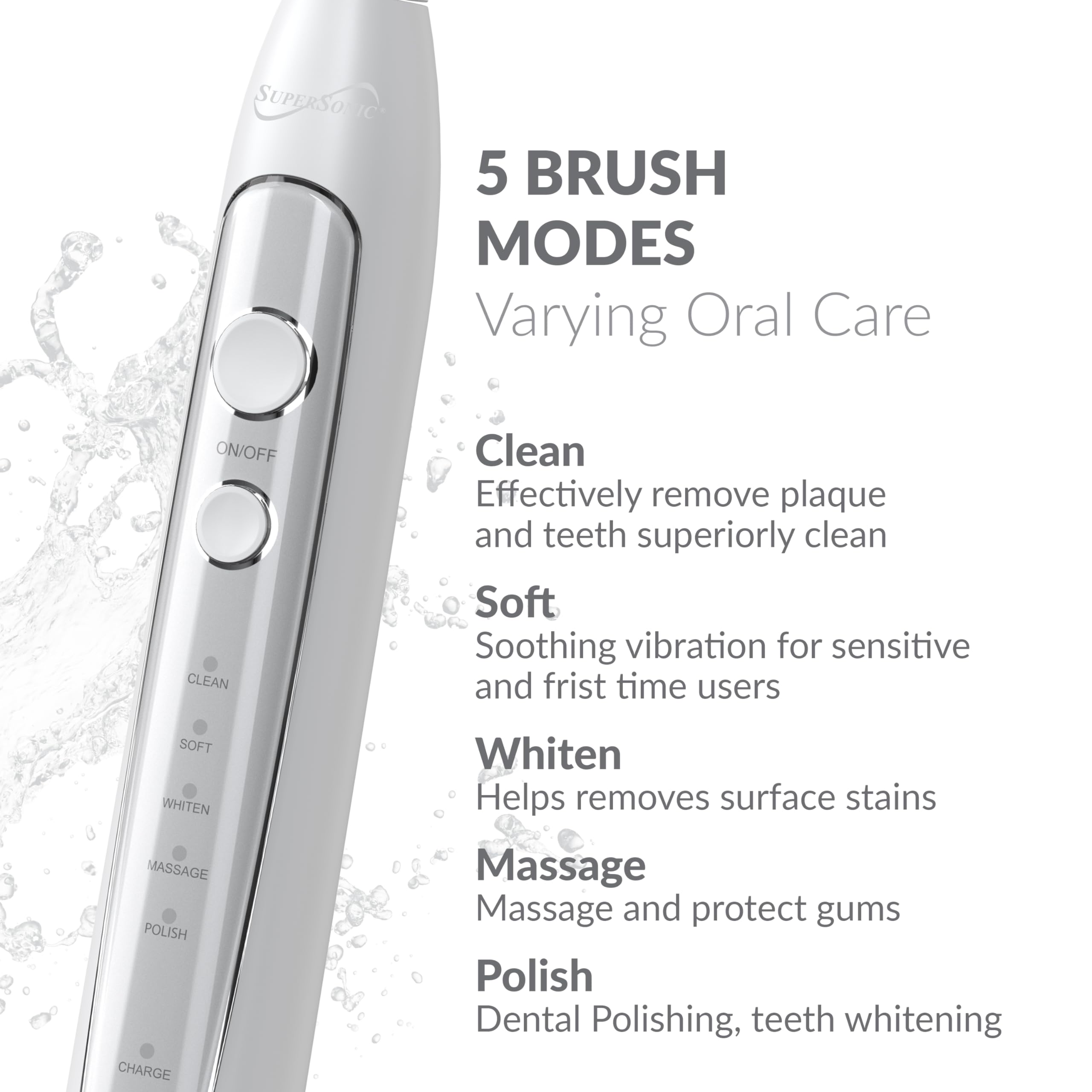 SuperSonic TB-5100 Sonic Zoom Advance Rechargeable Toothbrush with Wireless Charging, White