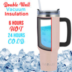Brentwood GeoJug CMB-1200PK 40 oz Insulated Stainless Steel Tumbler with Handle, Lid and Straw - Pink