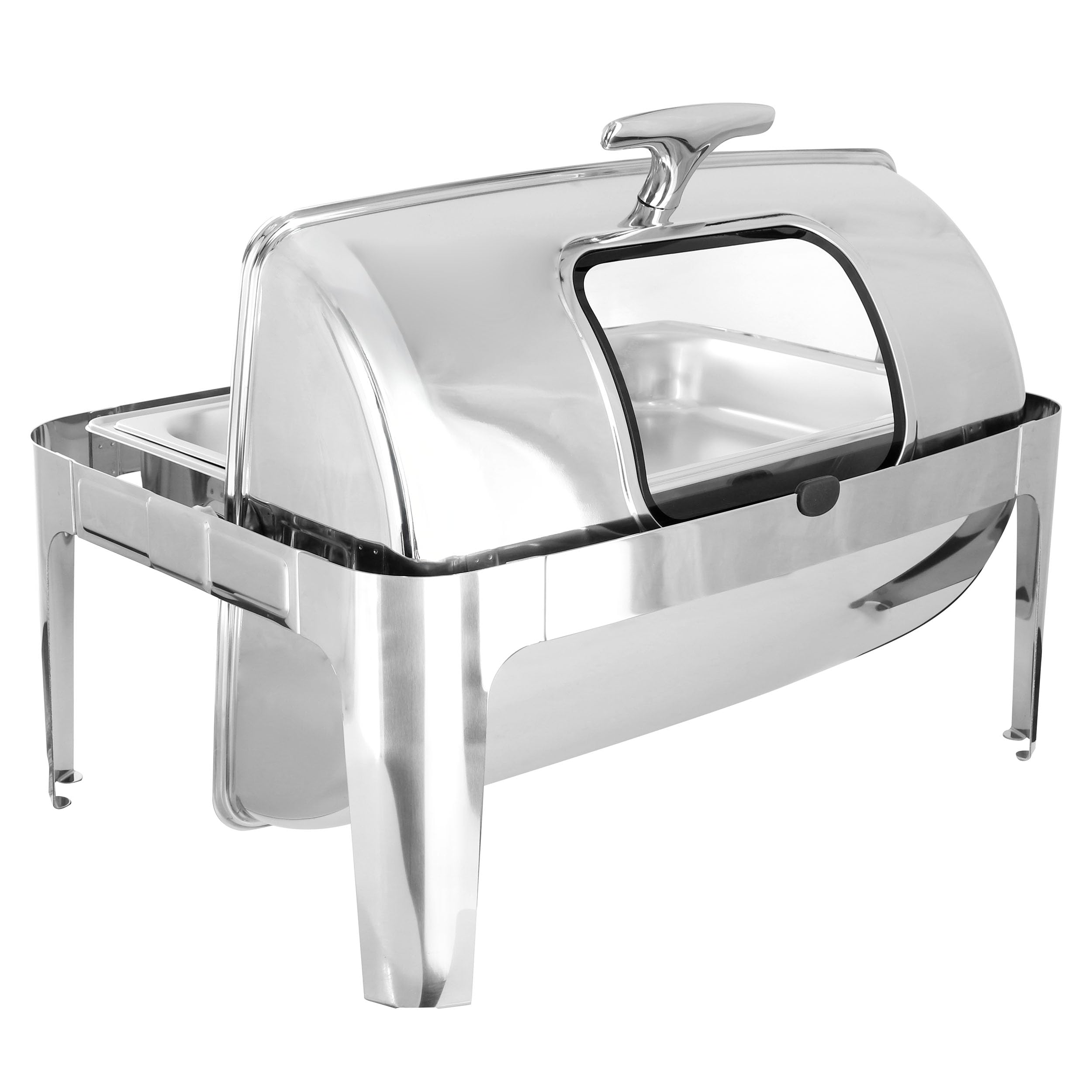 MegaChef 9.5-Quart Oblong Roll-Top Stainless Steel Chafing Dish – Catering Buffet Server with View Window for Parties & Events