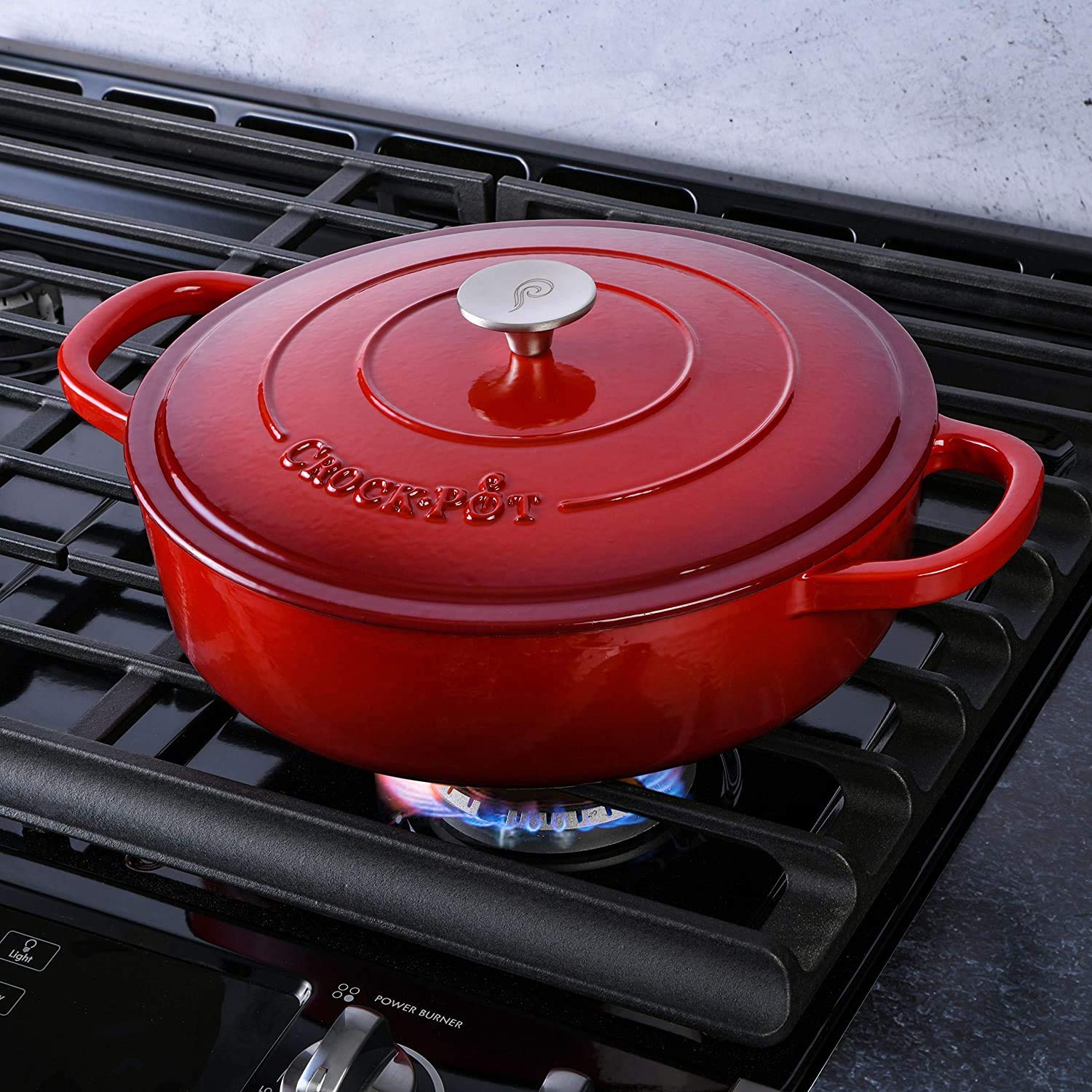 Crock-Pot Artisan 5-Quart Enameled Cast Iron Braiser with Lid – Scarlet Red Heavy-Duty Cookware