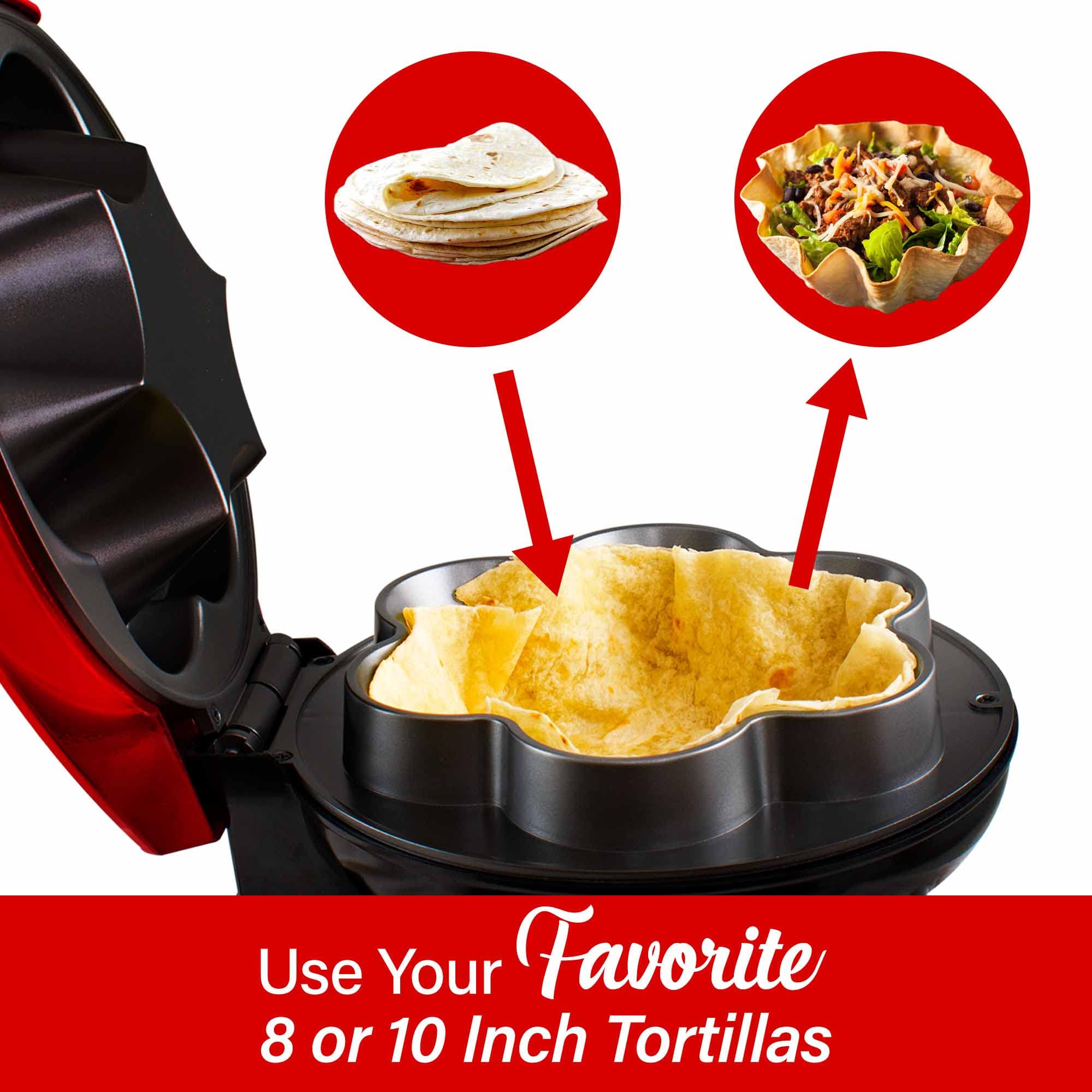 Brentwood TS-257R 10 in Electric Tortilla & Taco Bowl Maker - Red, 750W, Fits 8 in and 10 in Tortillas