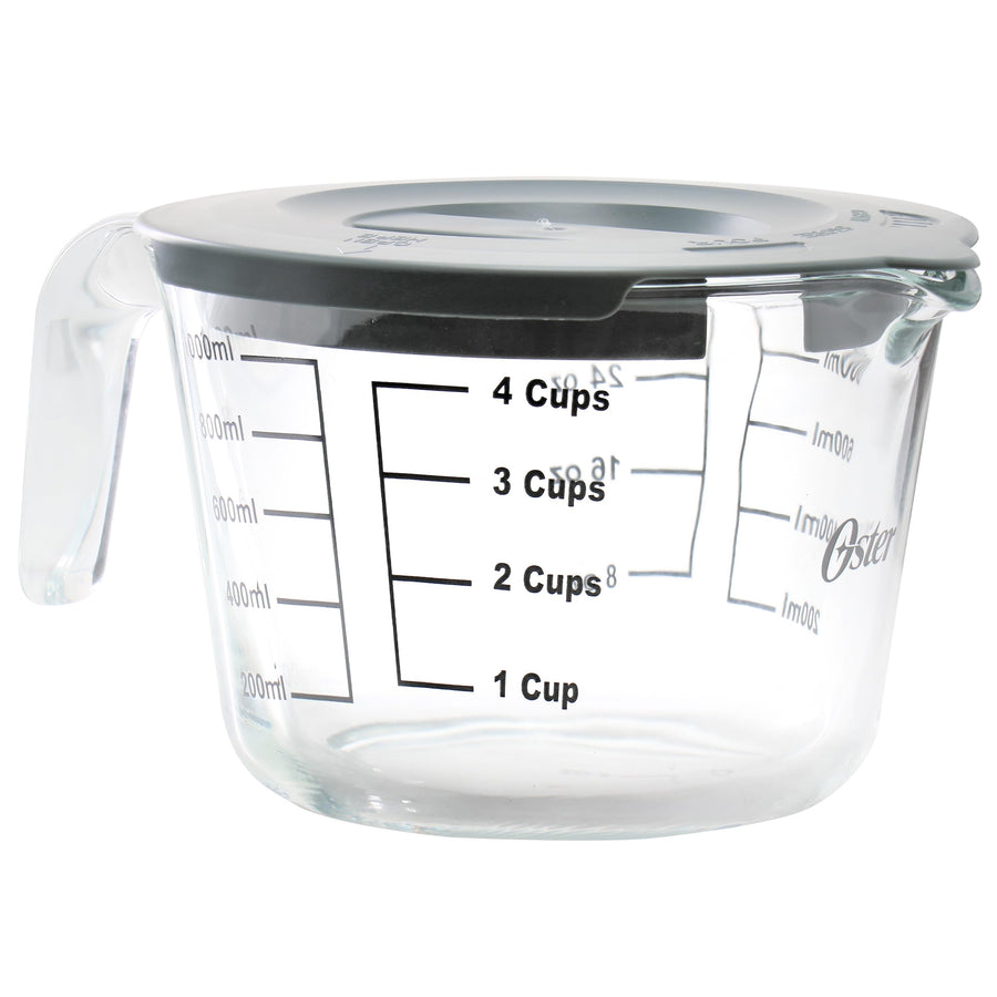 Oster Coolidge 4-Cup Clear Glass Measuring Cup with Snap-On Pour Lid