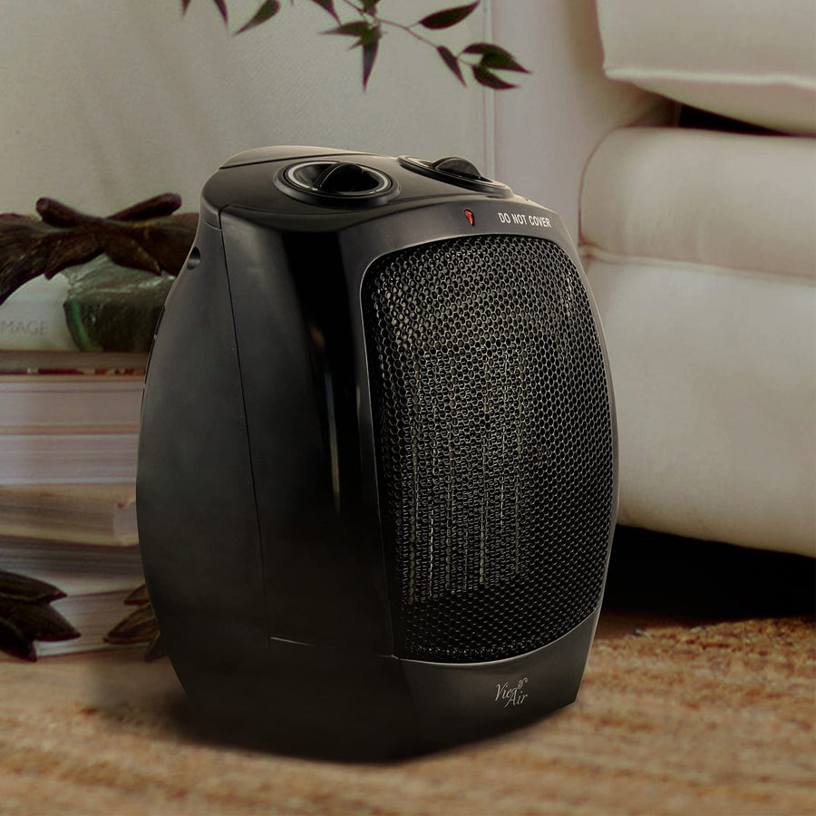 Vie Air VA-708B 1500W Portable Ceramic Heater with Adjustable Thermostat, Black
