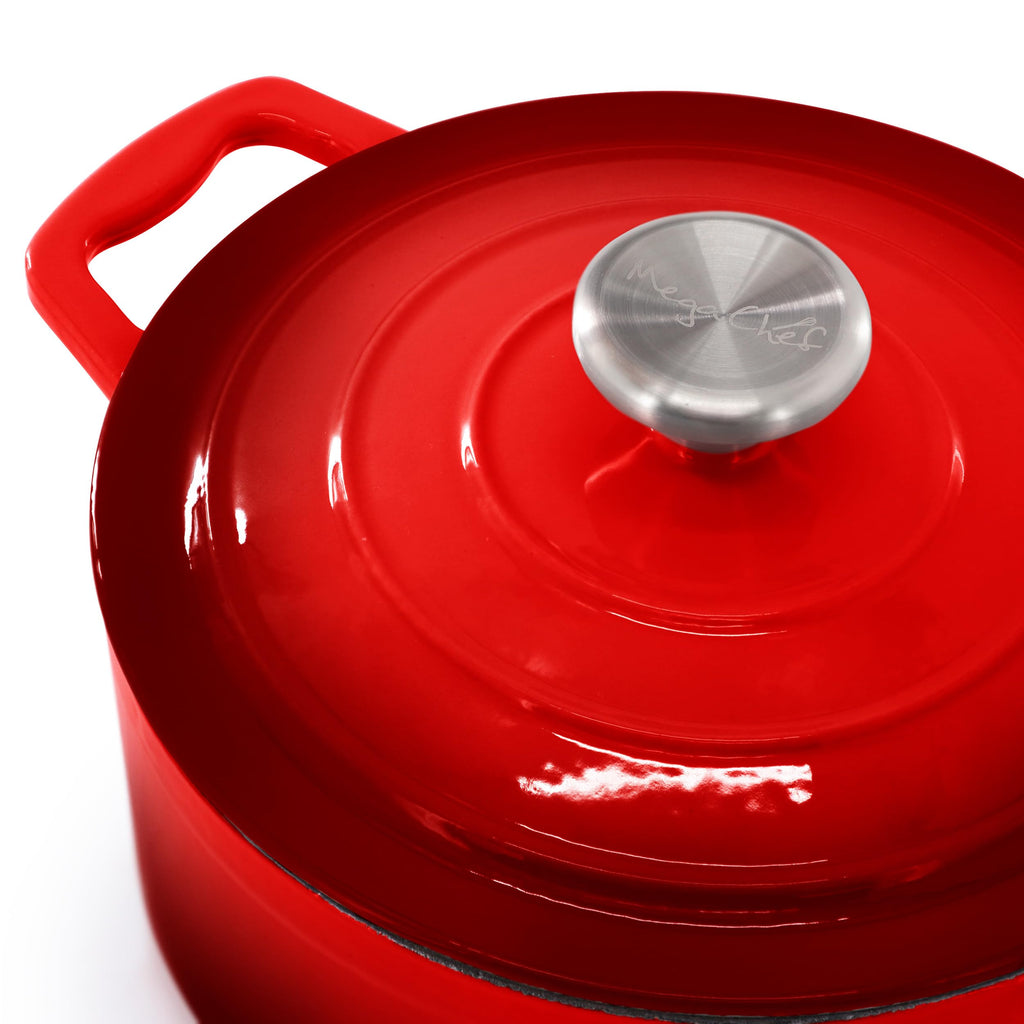 MegaChef 7 Piece Enameled Cast Iron Cookware Set in Red