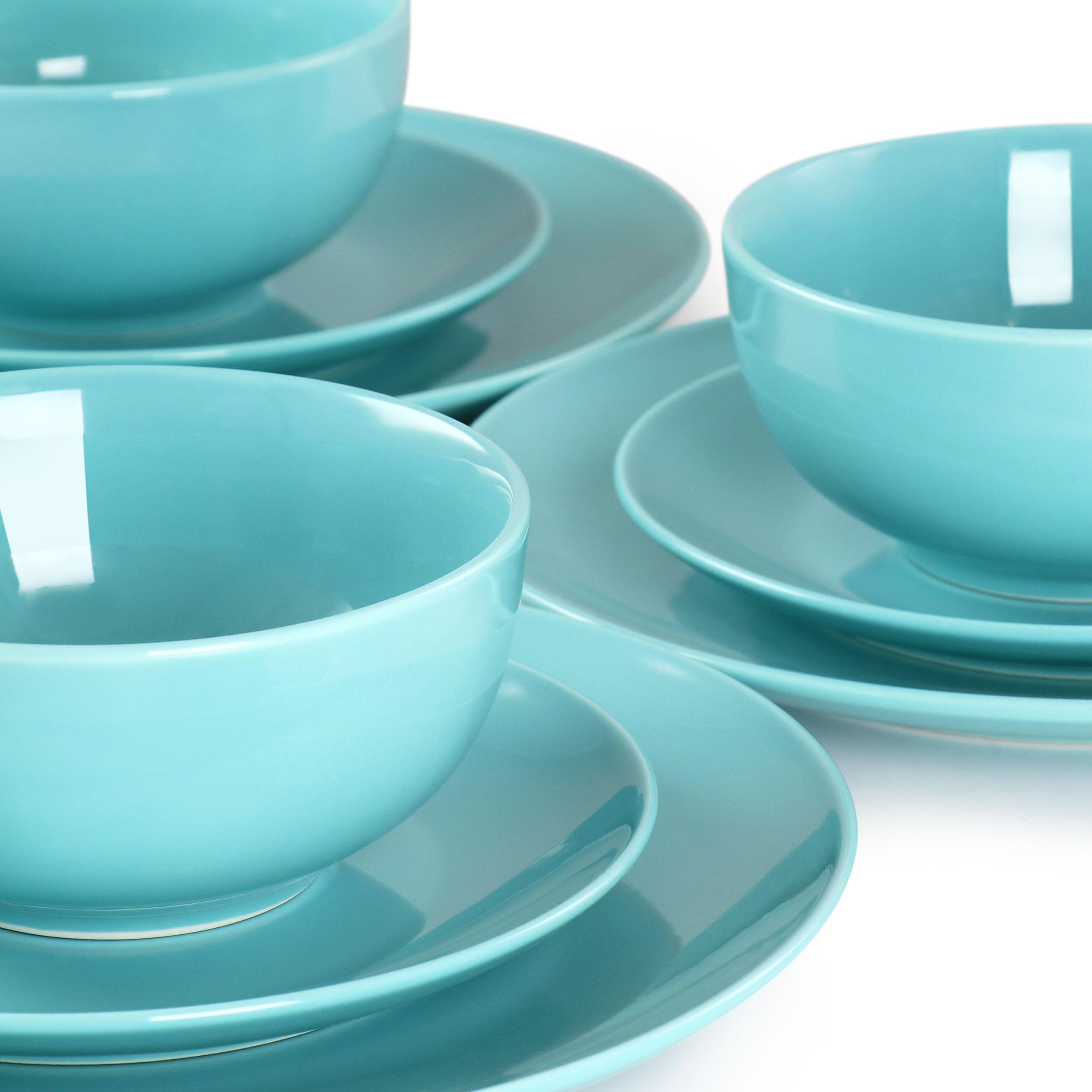 Elama Luna 18-Piece Round Porcelain Dinnerware Set – Blue Service for 6 (Dinner Plates, Salad Plates & Bowls)