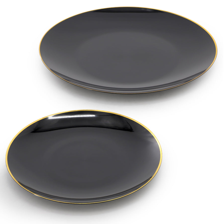 Elama 150 Piece Disposable Plastic Party Dinnerware Set for 25 Guests, Black with Gold Trim