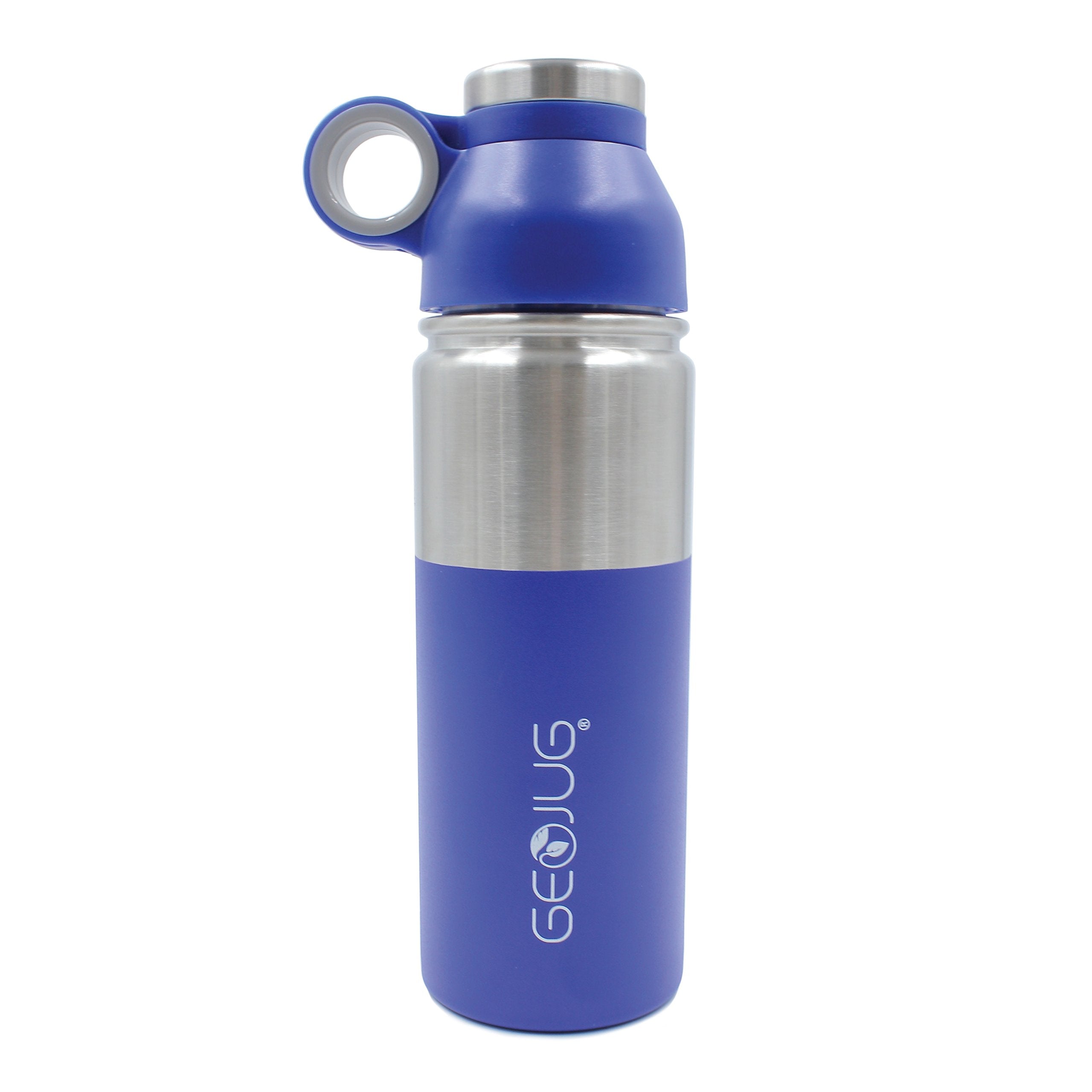 Brentwood GeoJug 18 oz blue stainless steel vacuum insulated water bottle with flip-and-sip cap