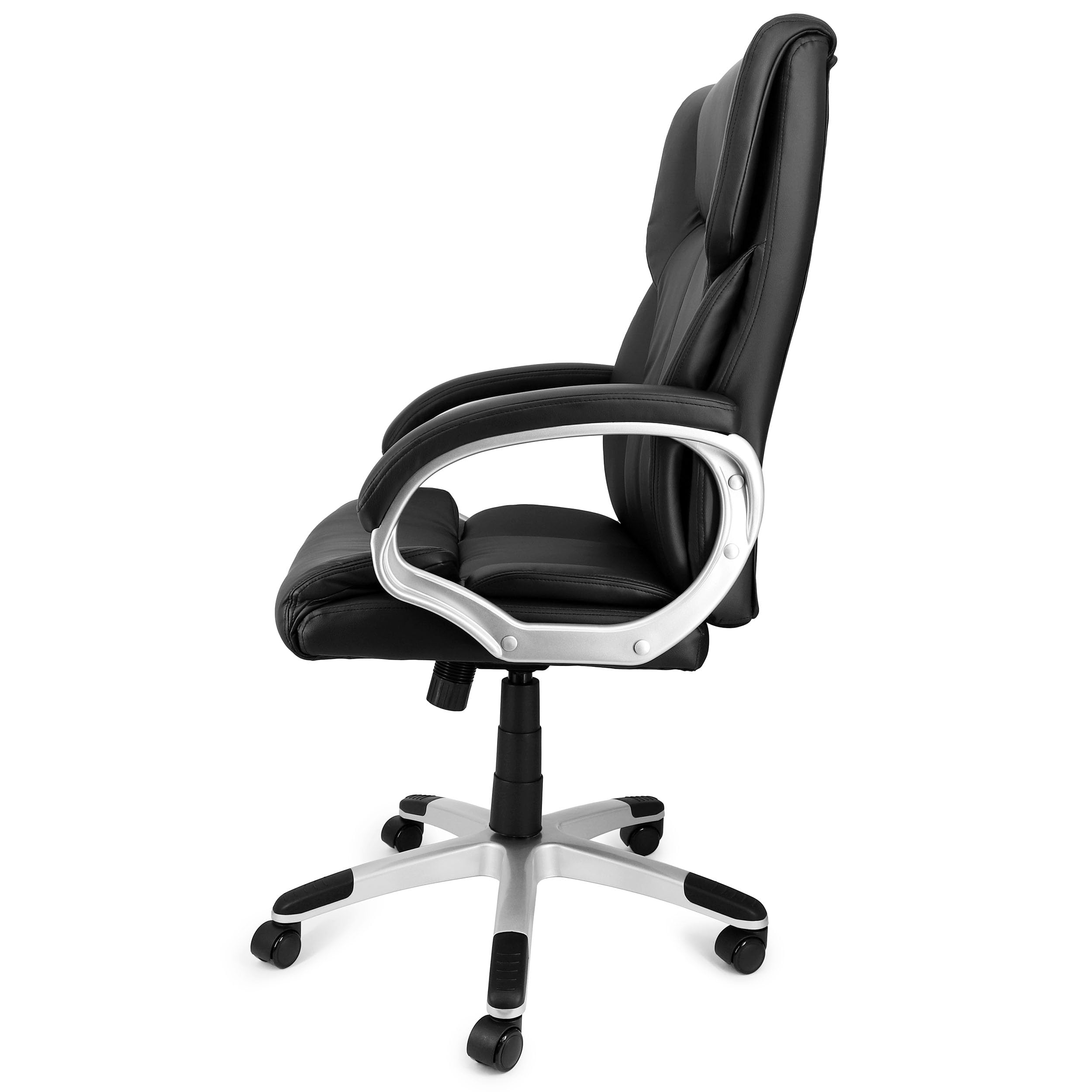 Adjustable Height Rolling Office and Gaming Chair – Ergonomic, Durable, Multi-Functional Seating for Work and Play (Black with Silver Base)