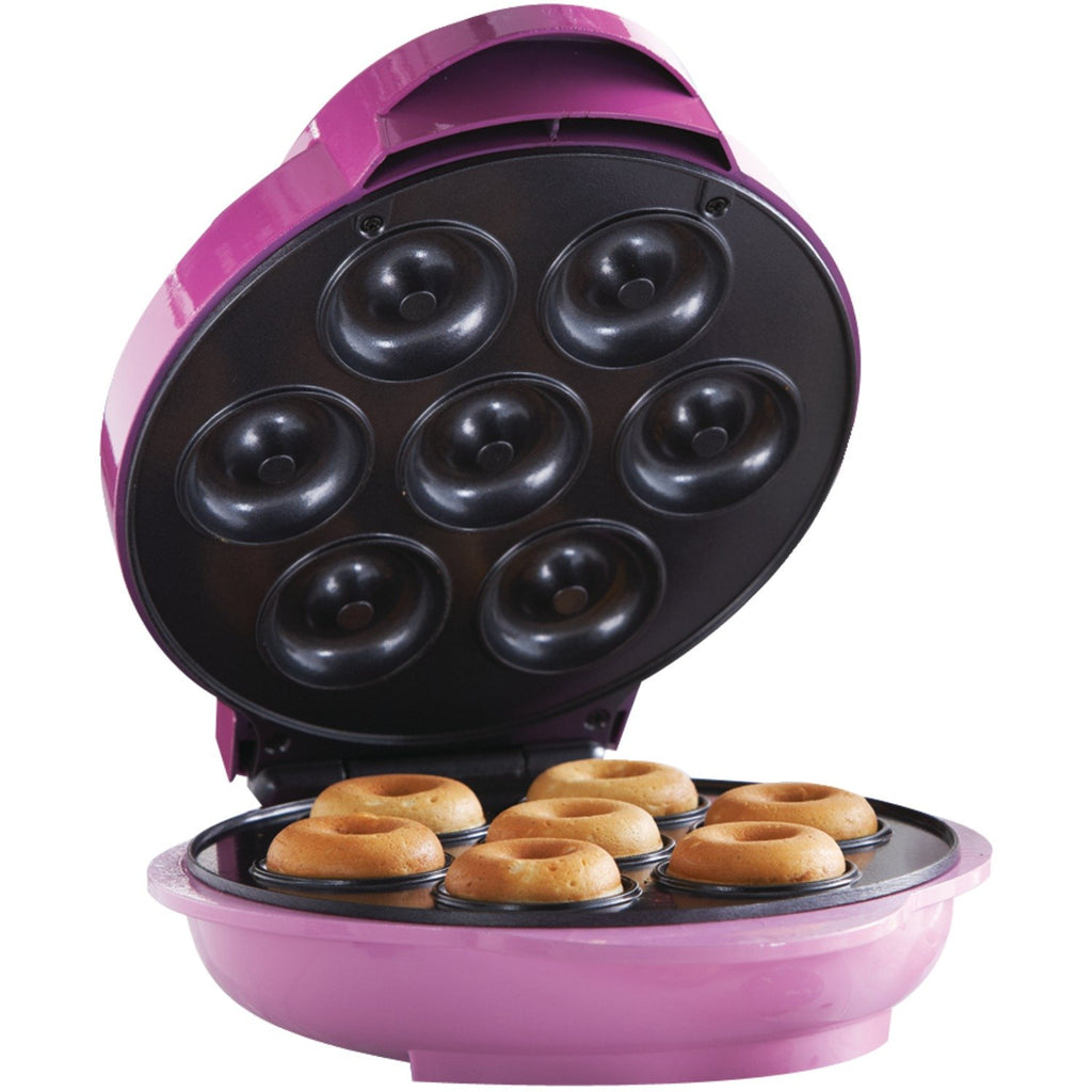 Brentwood TS-250 Mini Donut Maker Machine – Pink Non-Stick 7-Donut Electric Press with Cool-Touch Handle