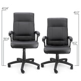 Elama black faux leather office chair at its highest and lowest settings, 43.3 to 47.24 in tall overall