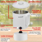 Brentwood KT-1504W Collapsible Stainless Steel Cordless Electric Travel Kettle & Hot Pot - White, 650W, 27oz