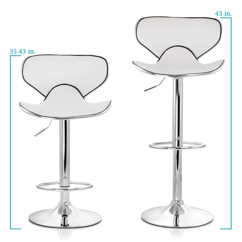Elama 2-Piece Faux Leather Adjustable Bar Stool Set - White with Chrome Base, 360-Degree Swivel, Holds 250 lb