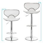 Elama 2-Piece Faux Leather Adjustable Bar Stool Set - White with Chrome Base, 360-Degree Swivel, Holds 250 lb