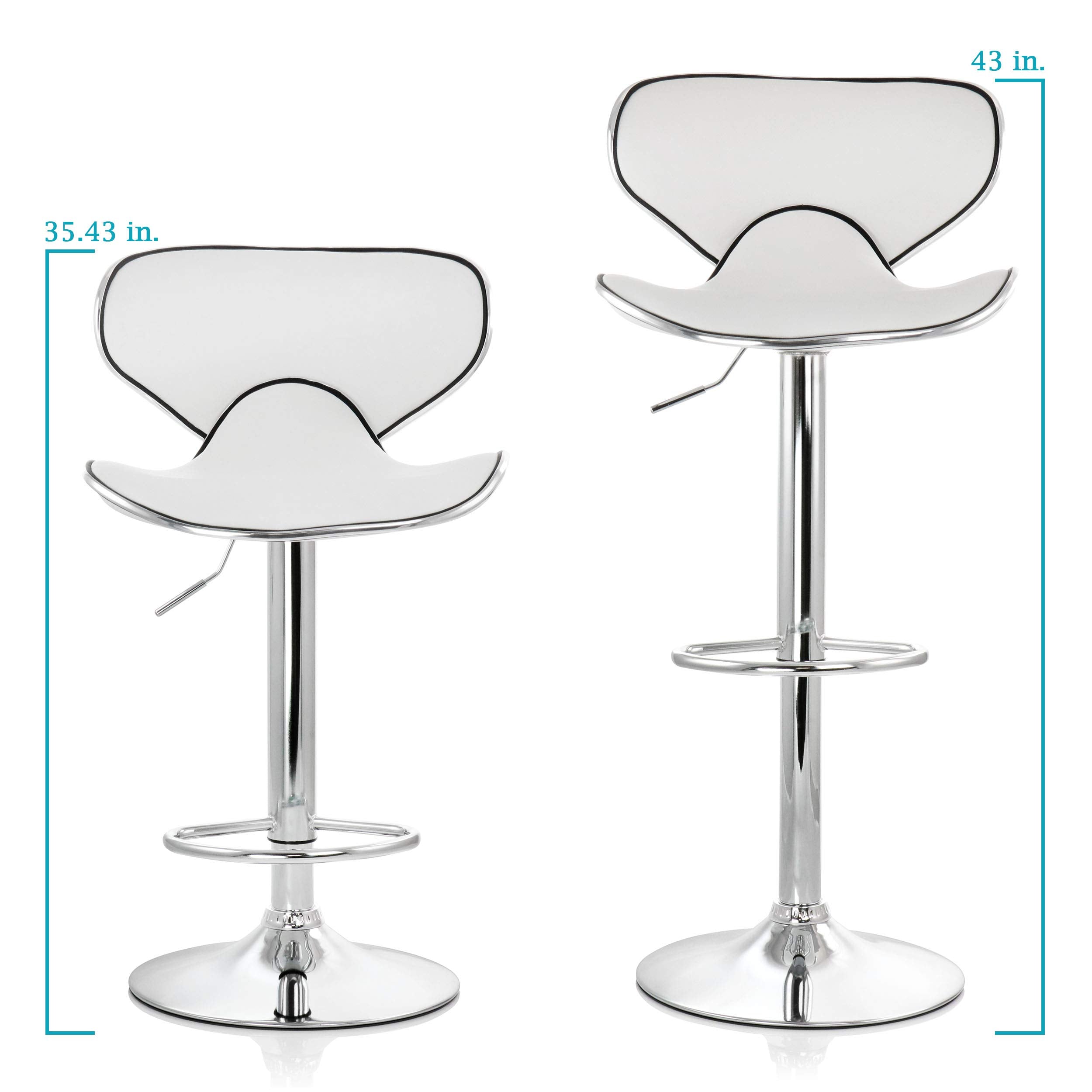 Elama 2-Piece Faux Leather Adjustable Bar Stool Set - White with Chrome Base, 360-Degree Swivel, Holds 250 lb