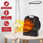Brentwood H-F306BK 1500W Portable Electric Space Heater and Fan - Black, Adjustable Thermostat with Tip-Over Protection