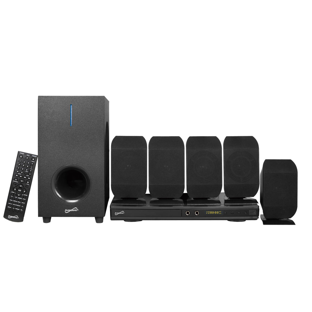 SuperSonic SC-38HT 5.1 channel DVD home theater system with subwoofer and satellites