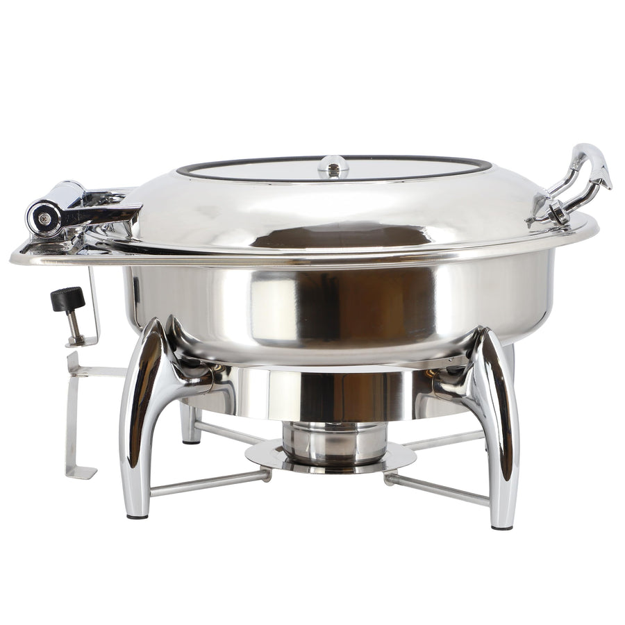 MegaChef MG-430602 6.3-Quart Round Stainless Steel Chafing Dish with Hinged Lid and Window