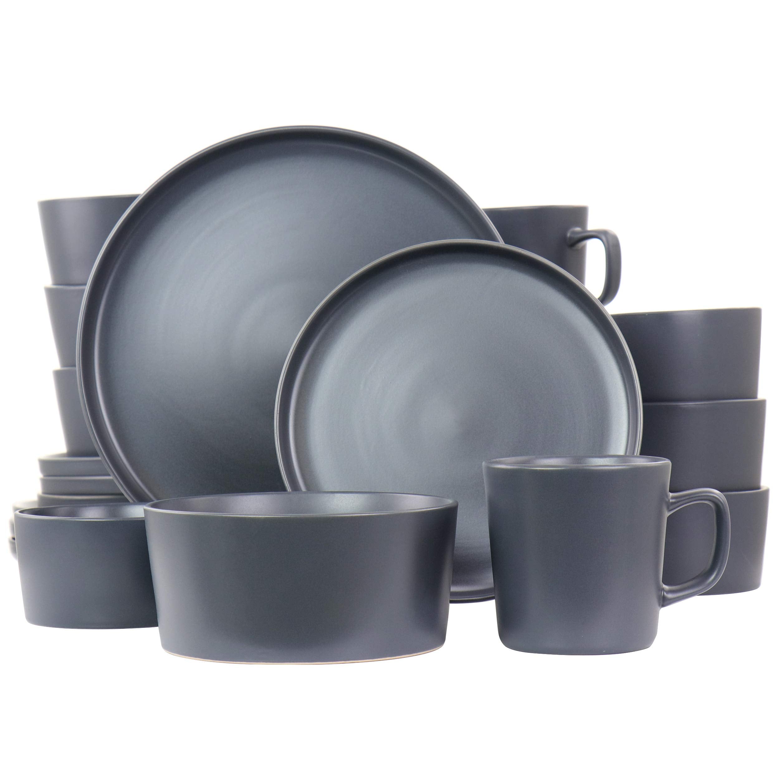Elama Luxmatte 20-Piece Matte Stoneware Dinnerware Set – Dark Grey Contemporary Service for 4