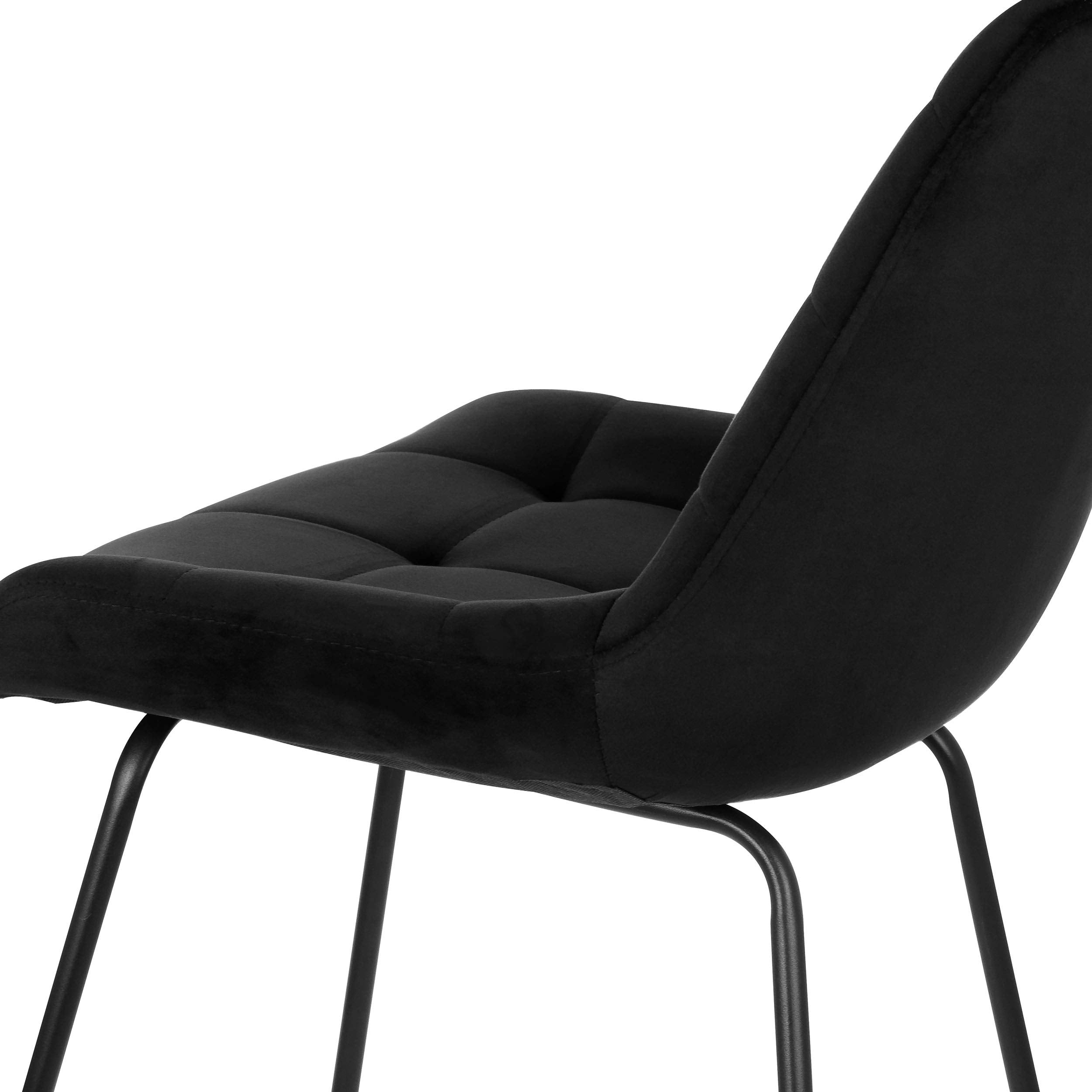 Elama Tufted Chair Set of 2 – Black Flannelette with Metal Legs