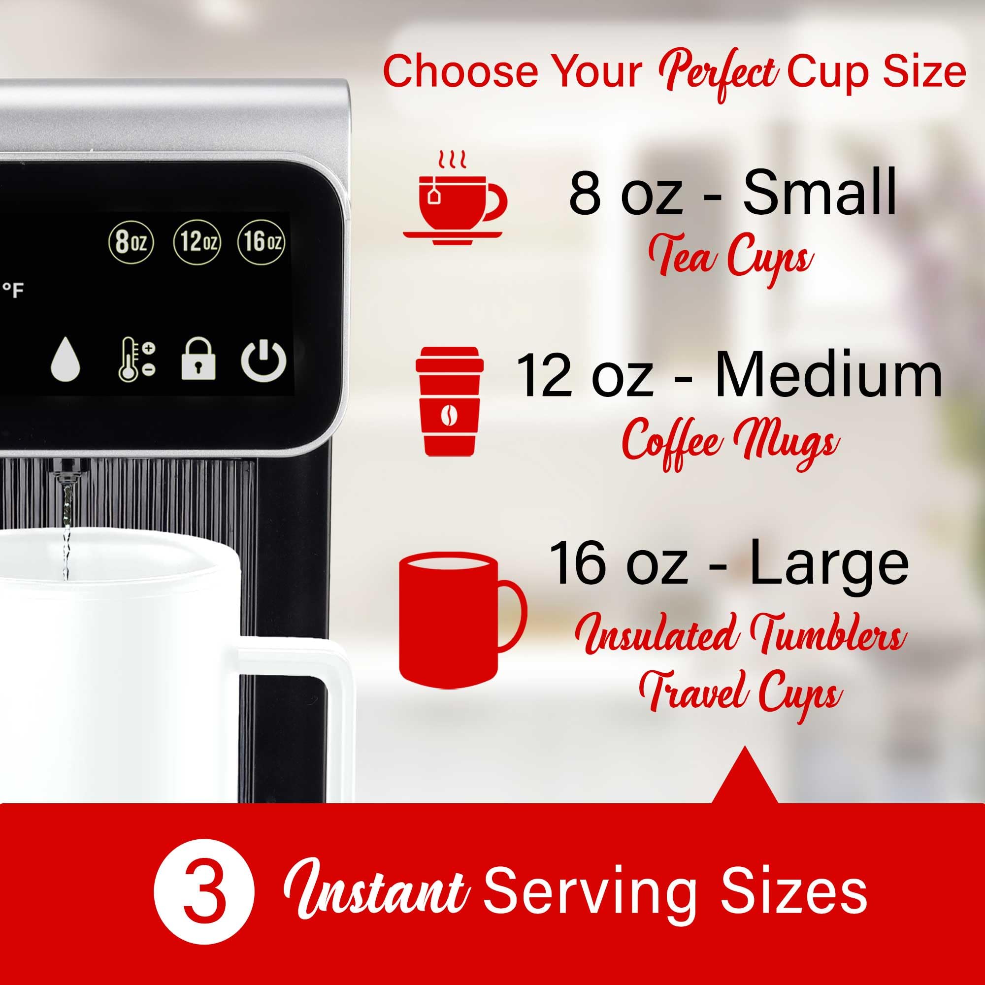 Brentwood KT-2300DBK 3 Liter 1800W Digital Instant Hot Water Dispenser - Black, 7 Temperature Presets with Child Safety Lock