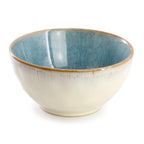 Elama Leann 16-Piece Stoneware Dinnerware Set – Textured Blue & Beige with Brown Color-Rim, Service for 4