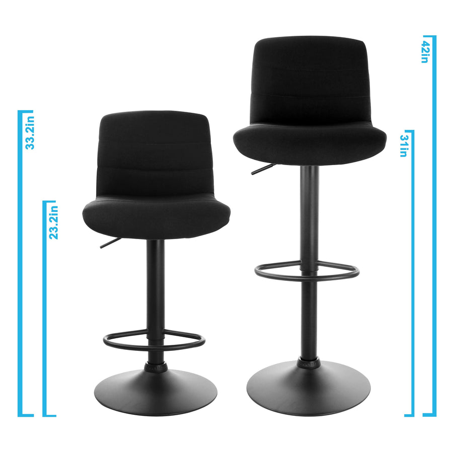 Elama ELM-2037 Fabric Bar Stools, Gray, Black Base, Set of 2