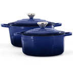MegaChef 7-Piece Enameled Cast Iron Cookware Set in Blue — 5-Qt Dutch Oven, Skillet, Saucepan, Sauté & Lids, Induction-Compatible Heirloom Cookware