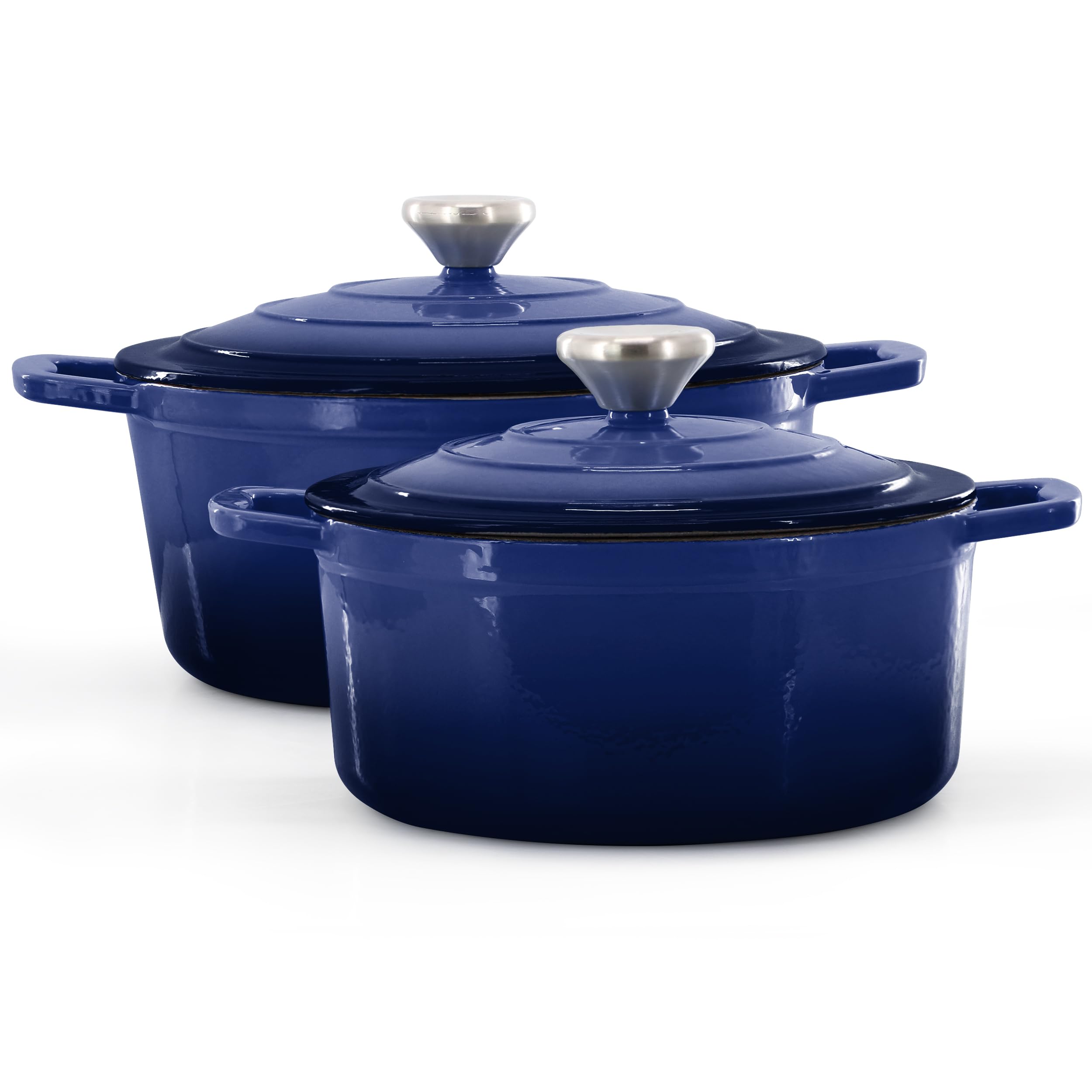 MegaChef 7-Piece Enameled Cast Iron Cookware Set in Blue — 5-Qt Dutch Oven, Skillet, Saucepan, Sauté & Lids, Induction-Compatible Heirloom Cookware