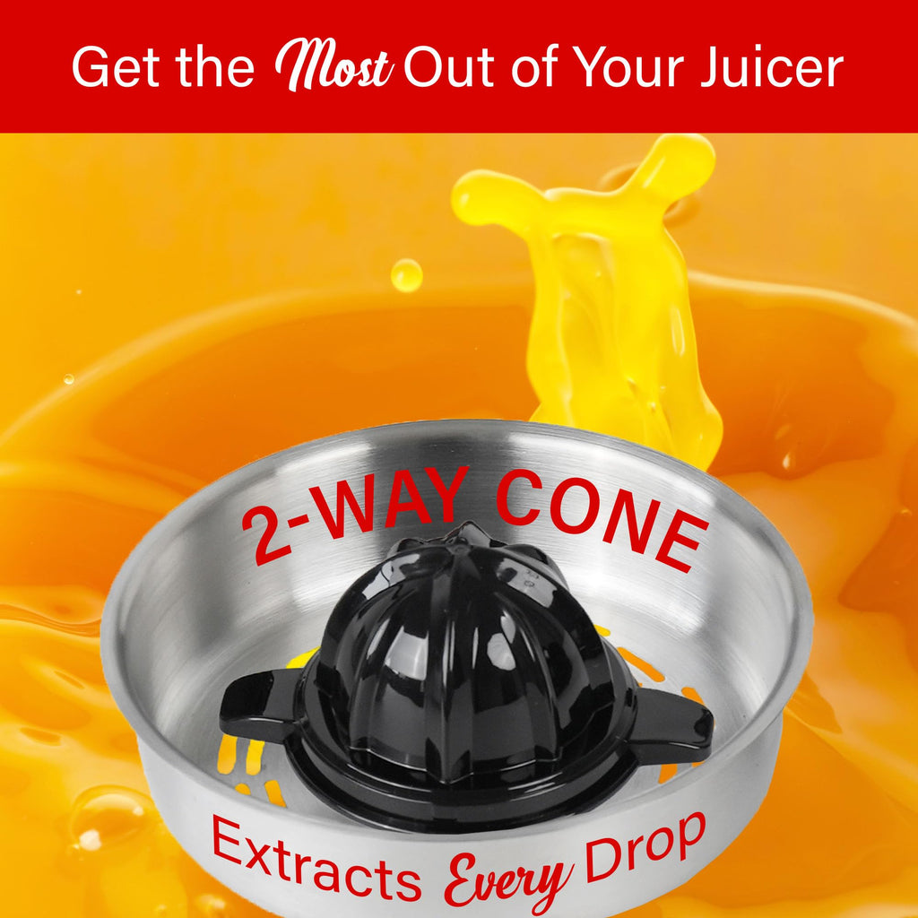 Brentwood J-26BK 80W Electric Citrus Juicer with Two Cones and Lockable Spout - Black