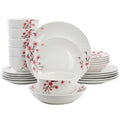 Elama Tamara 24-Piece Cherry Blossom Porcelain Dinnerware Set – White & Pink Service for 6