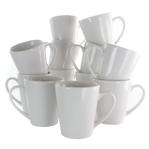 Elama Holt 12-Piece 10oz Porcelain Mug Set, White