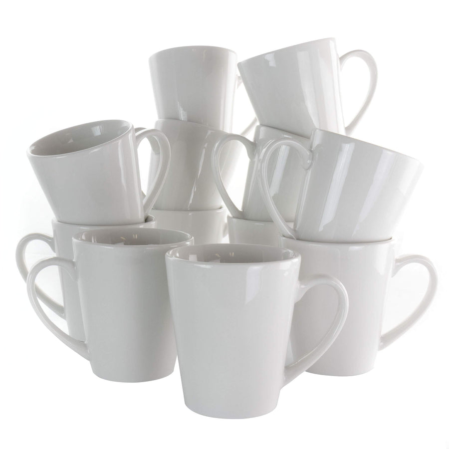 Elama Holt 12-Piece 10oz Porcelain Mug Set, White
