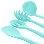 MegaChef 12-Piece Kitchen Cooking Utensil Set – Light Teal Silicone & Stainless Steel with Holder Stand