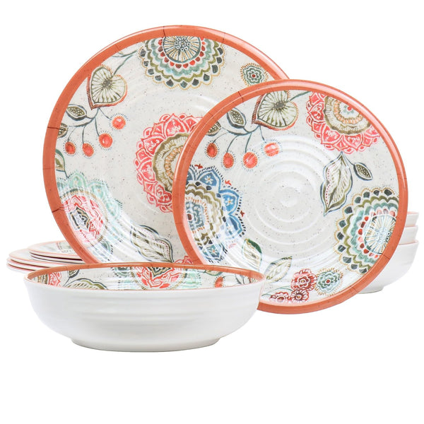 Elama Ester 12 Piece Melamine Dinnerware Set, Multicolored, Service for 4