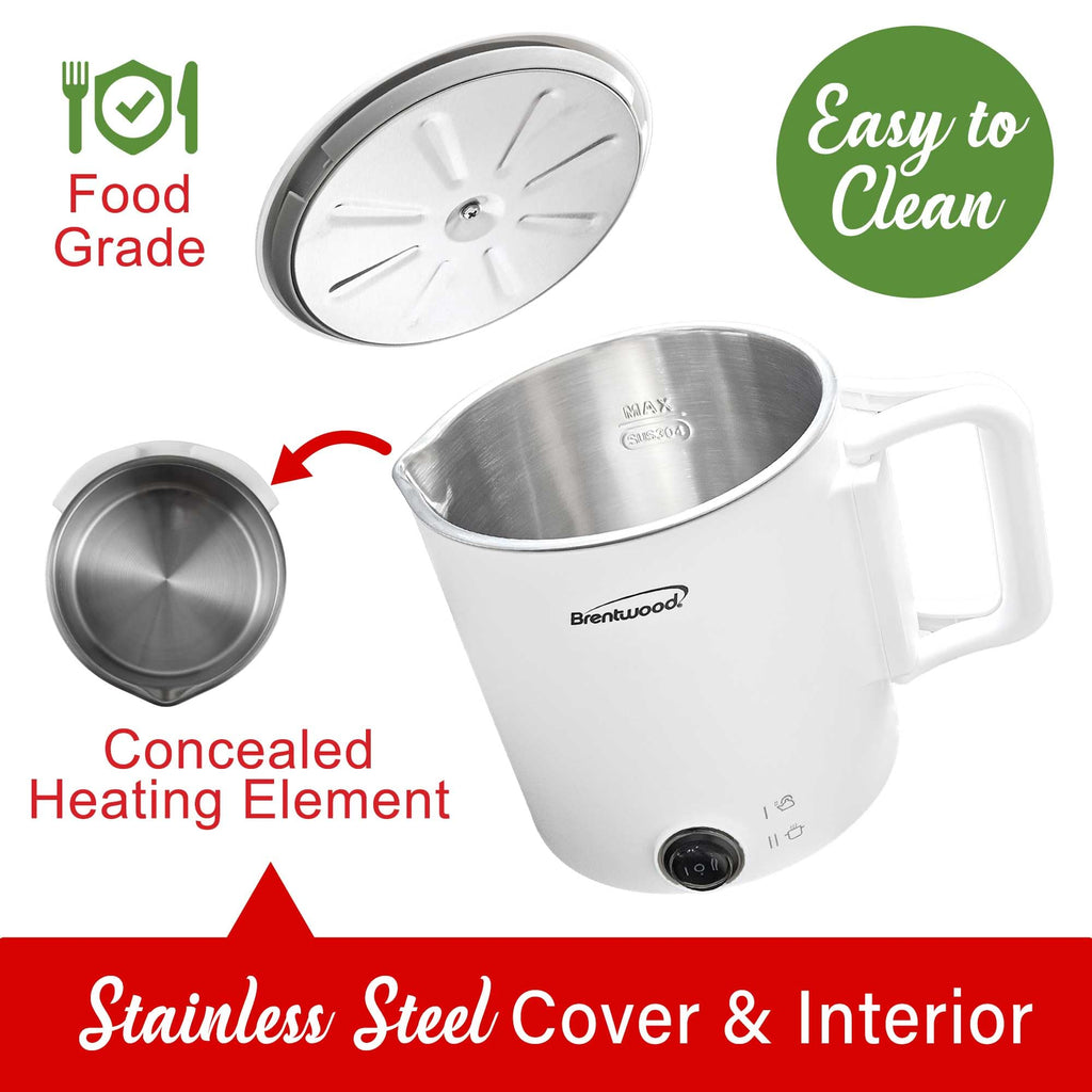 Brentwood KT-1504W Collapsible Stainless Steel Cordless Electric Travel Kettle & Hot Pot - White, 650W, 27oz