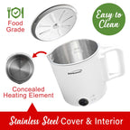 Brentwood KT-1504W Collapsible Stainless Steel Cordless Electric Travel Kettle & Hot Pot - White, 650W, 27oz