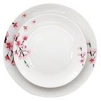 Elama Tamara 16-Piece Cherry Blossom Porcelain Dinnerware Set – White & Pink Service for 4